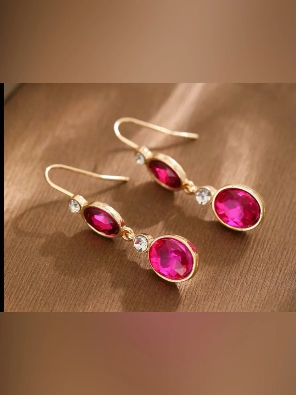 Gold-Tone Pink Drop Earrings with Faceted Pink Stones